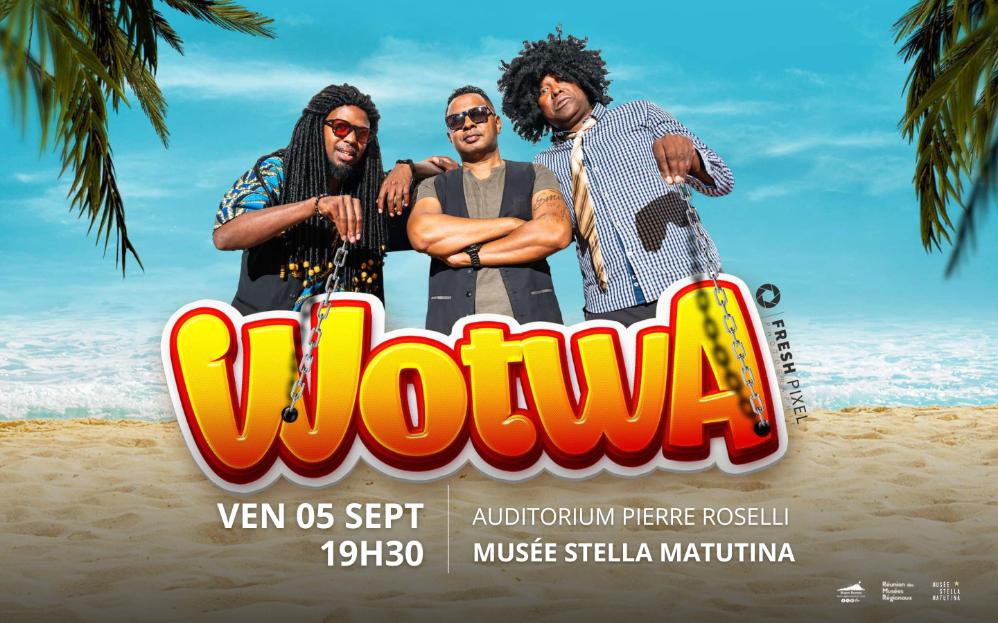 Vendredi 5 Septembre 2025 &agrave; 19H , dans l'auditorium Pierre Roselli du Mus&eacute;e Stella Matutina. WOTWA, c'est un sketch-concert ! Ce concept unique r&eacute;unit Laurent Boisedu et Jean-Bernard Ouledi pour l'humour, et C&eacute;dric Analyse et Emiguel pour la musique..